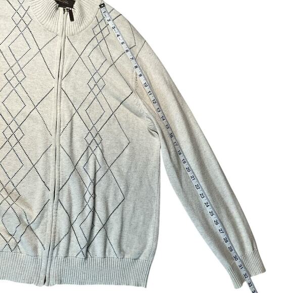 Tasso Ella 100% Cotton Full Zip Knit Cardigan Sweater Mens Tan/Blue Mock Collar - Picture 6 of 8